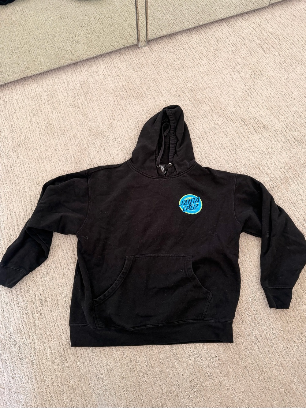 Santa Cruz Skateboards Black Hoodie with Blue Logo - Men's Crewneck Pullover
